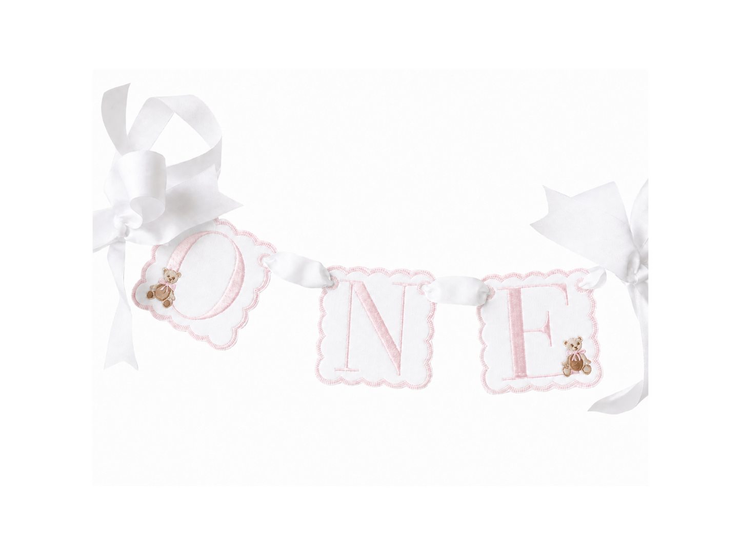 Teddy Bear Pink ONE Banner | Heirloom First Birthday High Chair Banner