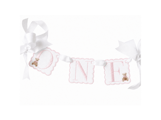 Pink Teddy Bear ONE Banner | Keepsake First Birthday High Chair Banner