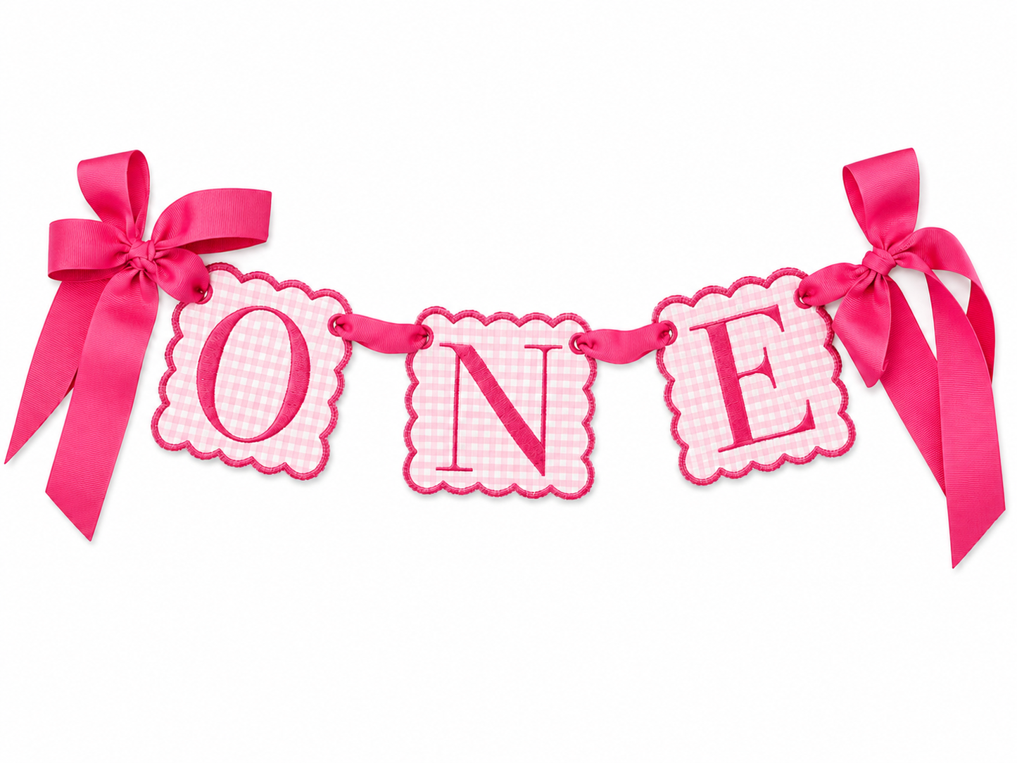 Pink Gingham ONE Banner | Preppy First Birthday High Chair Banner