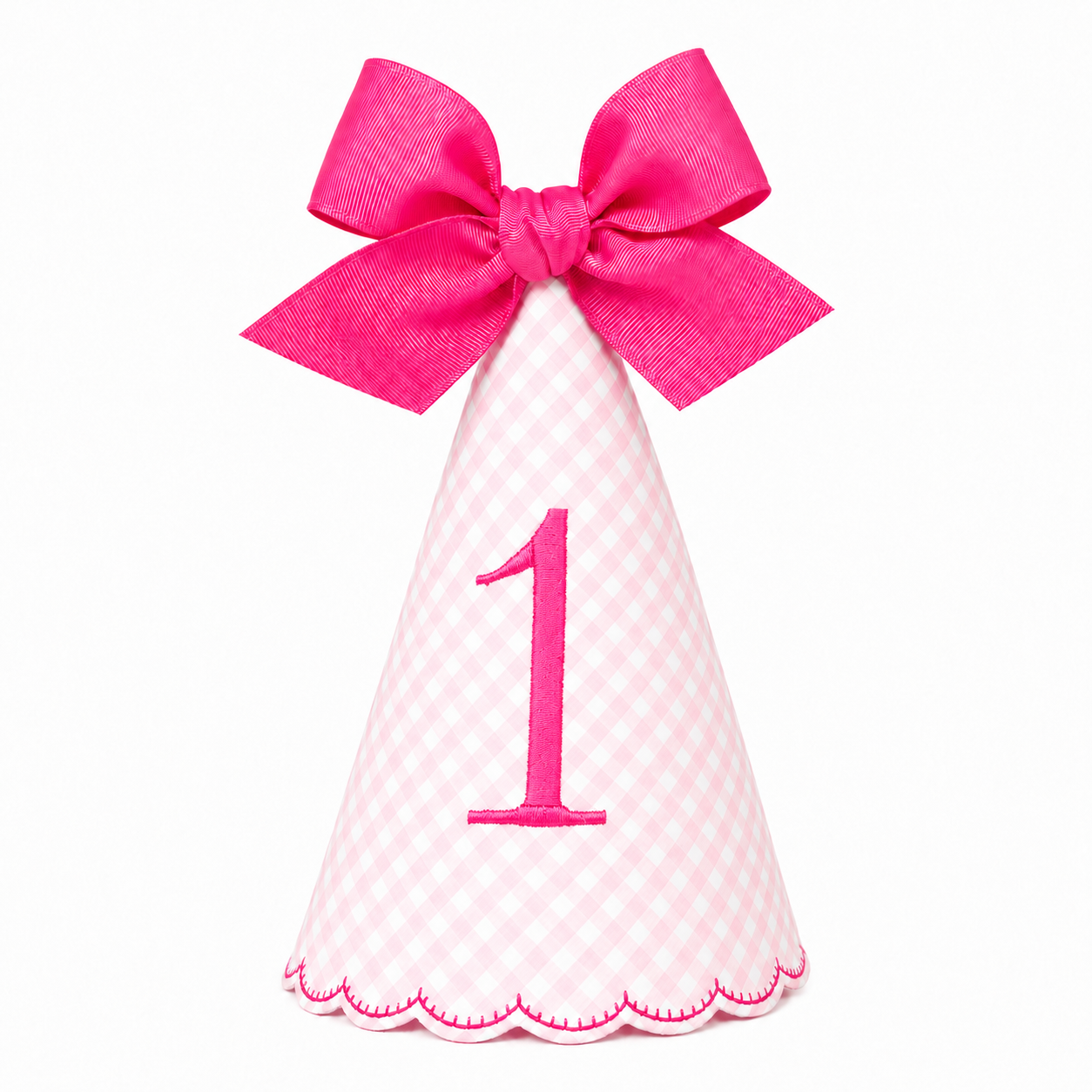 Gingham Monogrammed One Birthday Party Hat with Bow | Personalized Keepsake Party Hat