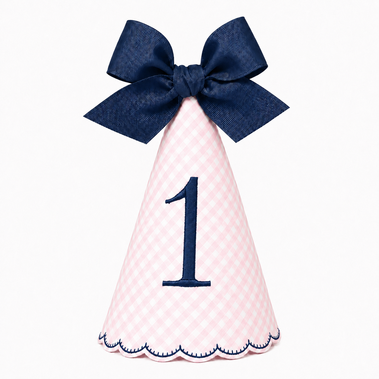 Gingham Monogrammed One Birthday Party Hat with Bow | Personalized Keepsake Party Hat