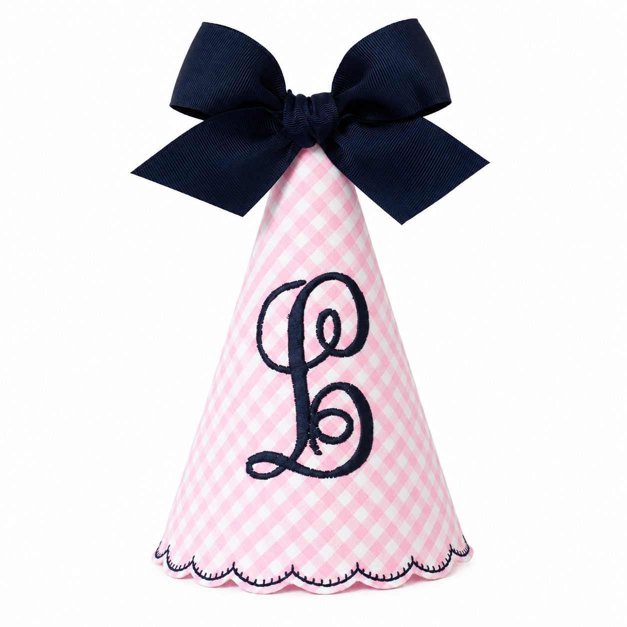 Gingham Monogrammed Birthday Party Hat with Bow | Personalized Keepsake Party Hat