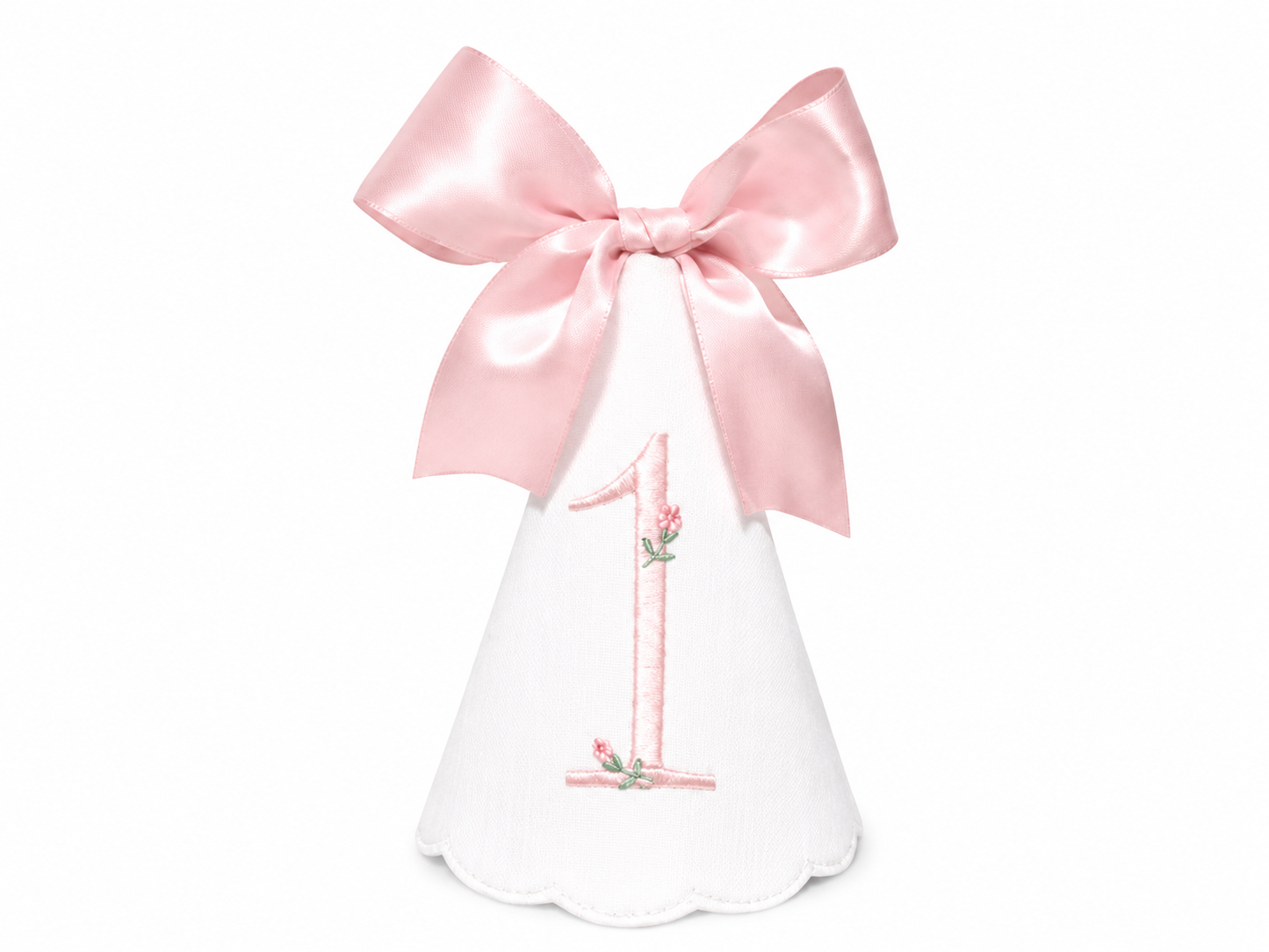 Rosebud Monogram Hat & Bib Set | Personalized Linen First Birthday Set