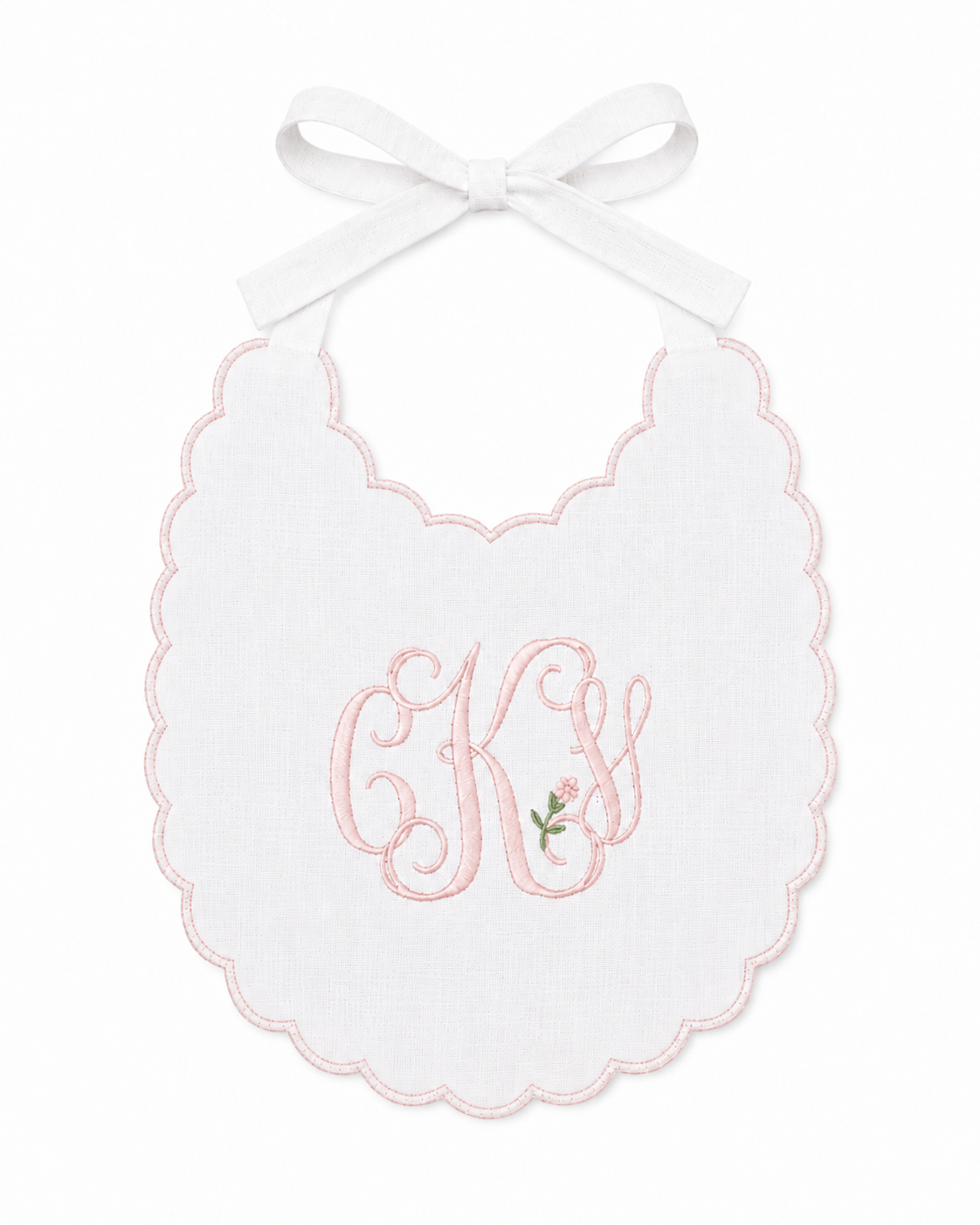 Rosebud Monogram Hat & Bib Set | Personalized Linen First Birthday Set