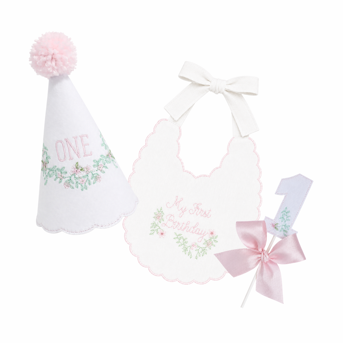 Pink Southern Floral Cake Smash Set | 3-Piece Heirloom Birthday Set